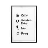 Coffee, Horseback Riding, Wine, Repeat UNFRAMED Print Horse Lover Wall Art