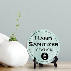 Round Hand Sanitizer Station, Decorative Bathroom Table Sign with Acrylic Easel (5 x 5")