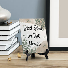 Best Seat in The House Table Sign with Green Leaves Design (6 x 8")