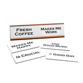 Fresh Coffee, Mood Meter Word Play Nameplate, Rose Gold Desk Sign, Novelty Gift Nameplate, 6 Interchangeable Tiles (2 x 8")