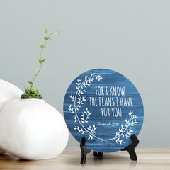 Round For I Know The Plans I Have For You Jeremiah 29:11 Blue Wood Color Circle Table Sign (5x5")