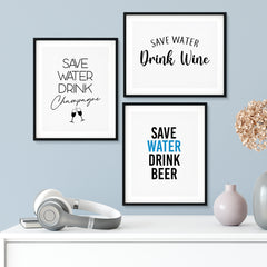 Funny Drinking Decor Wall Art UNFRAMED Print (3 Pack)