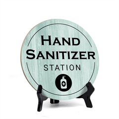 Round Hand Sanitizer Station, Decorative Bathroom Table Sign with Acrylic Easel (5 x 5")