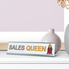 Sales Queen, Stick People Desk Sign, Novelty Nameplate (2 x 8")