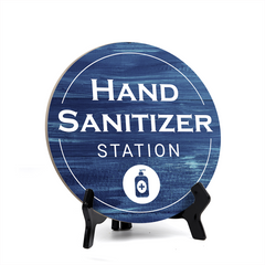 Round Hand Sanitizer Station, Decorative Bathroom Table Sign with Acrylic Easel (5 x 5")