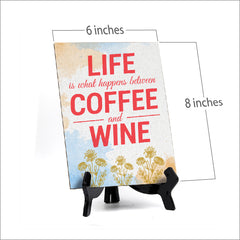 Signs ByLita Life is what happens between coffee and wine, Blue Watercolor Table Sign (6 x 8")