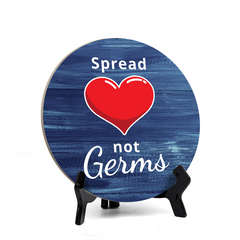 Round Spread Love Not Germs, Decorative Bathroom Table Sign with Acrylic Easel (5 x 5")