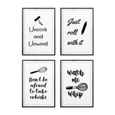 Kitchen Puns Wall Art UNFRAMED Print (4 Pack)