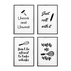 Kitchen Puns Wall Art UNFRAMED Print (4 Pack)