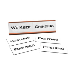 Motivational We Keep Working Word Play Nameplate, Rose Gold Desk Sign, Novelty Gift Nameplate, 6 Interchangeable Tiles (2 x 8")