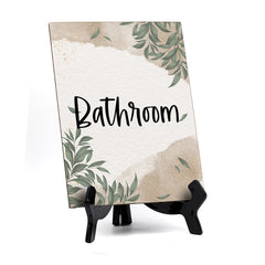 Bathroom Table Sign with Green Leaves Design (6 x 8")