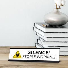 Silence People Working, Black Frame Desk Sign (2x8¨)