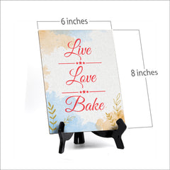 Signs ByLita Live Love Bake, Blue Watercolor Table Sign (6 x 8")