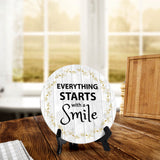 Signs ByLITA Circle Everything Starts With a Smile Wood Color, Table Sign (5"x5")