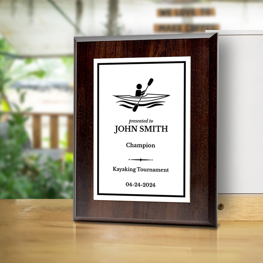 Kayaking Customizable Wooden Award Plaque | Easel Mount Option | Achievement and Recognition Personalizable Plaques | Sports Award