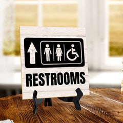 Restrooms Up Arrow 5"x 5" Square Table Sign With Acrylic Easel | Home & Office Decor