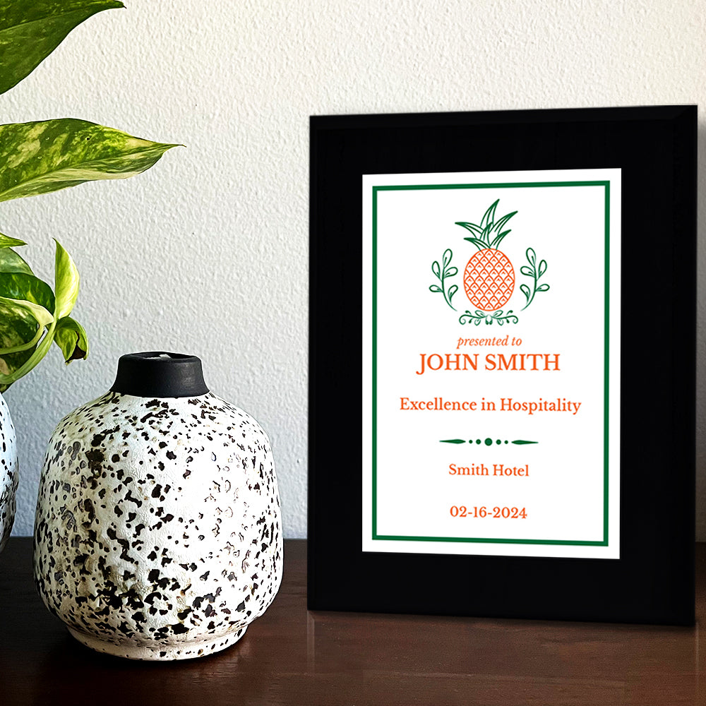 Hospitality Theme Customizable Black Frame Award Plaque | Easel Mount Option | Recognition of Achievement and Service Personalizable Plaques
