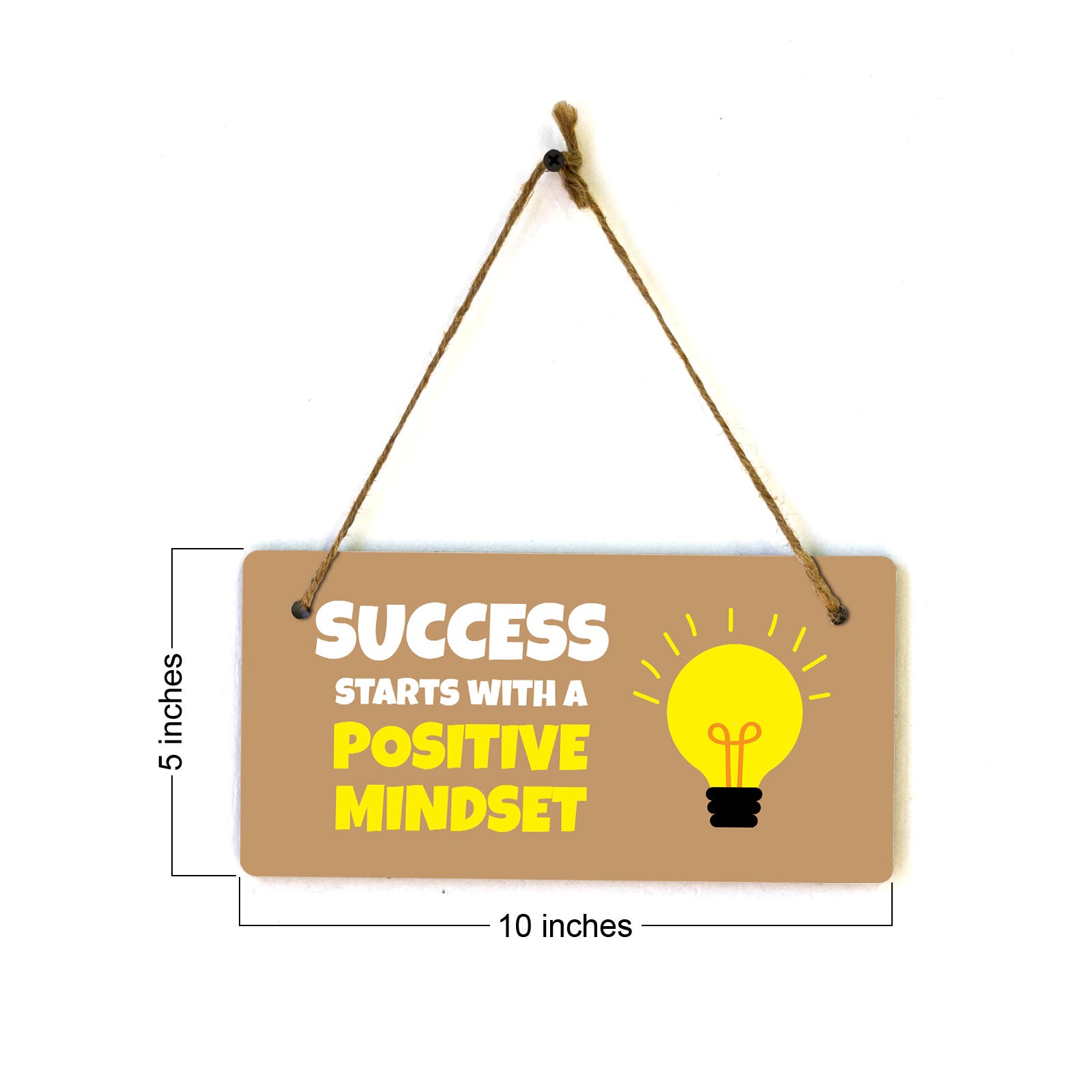 Success Starts With A Positive Mindset 5x10 Hanging Plus Wall or Door Sign | Motivational Home Décor