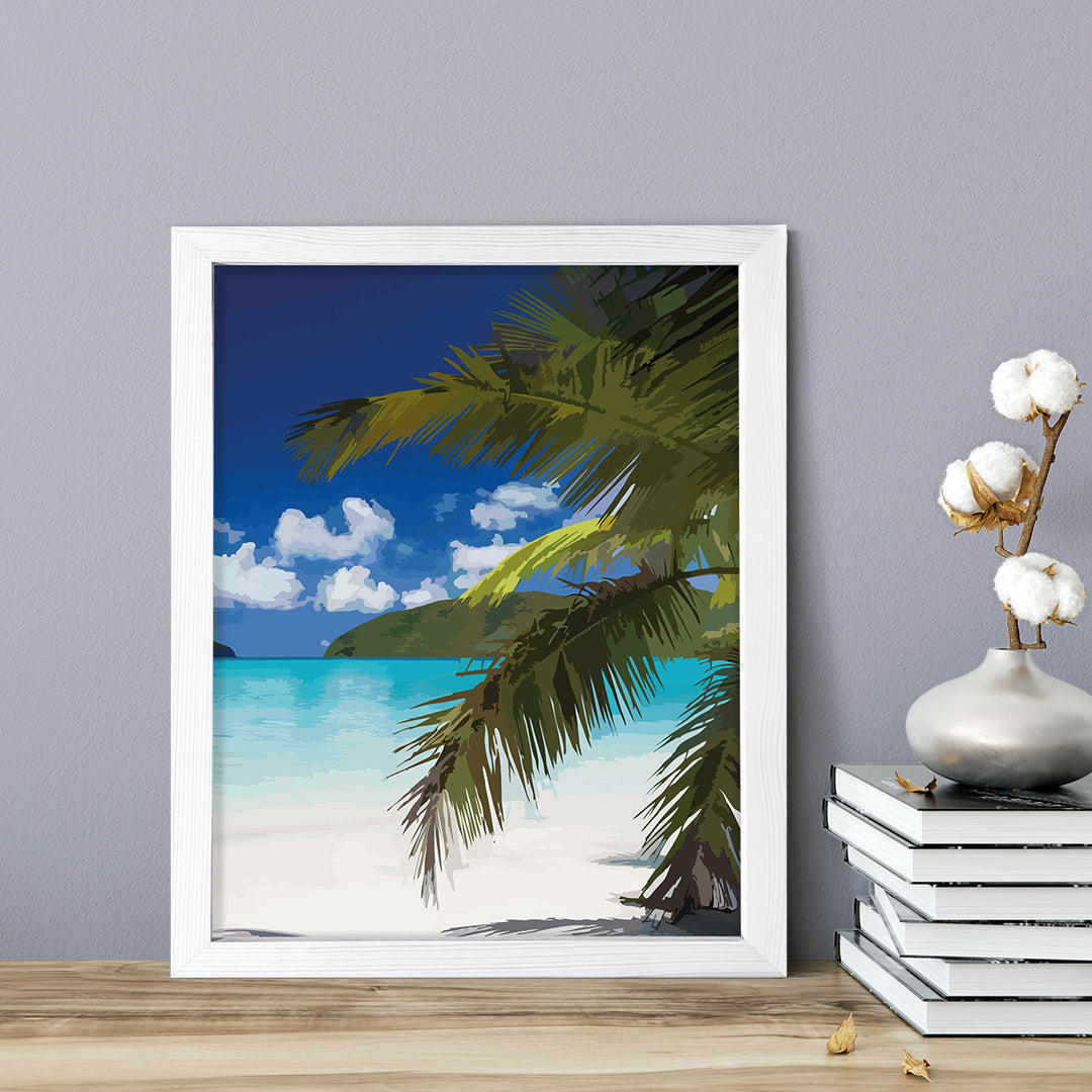 Tropical Paradise Beach, Framed Print Sign Easy Installation | Holidays By The Sea | Stylish Modern Decoration For The Home and Office
