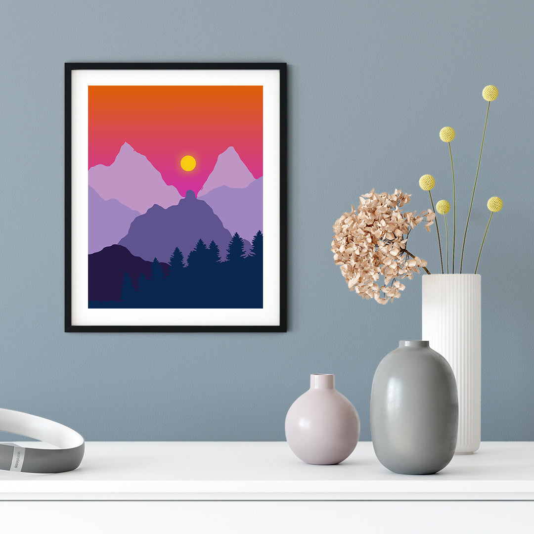 Designs ByLITA Purple Dawn Mountain Sunrise, Wall Print Art | Beautiful Flowers | Stylish Modern Decoration For The Home and Office