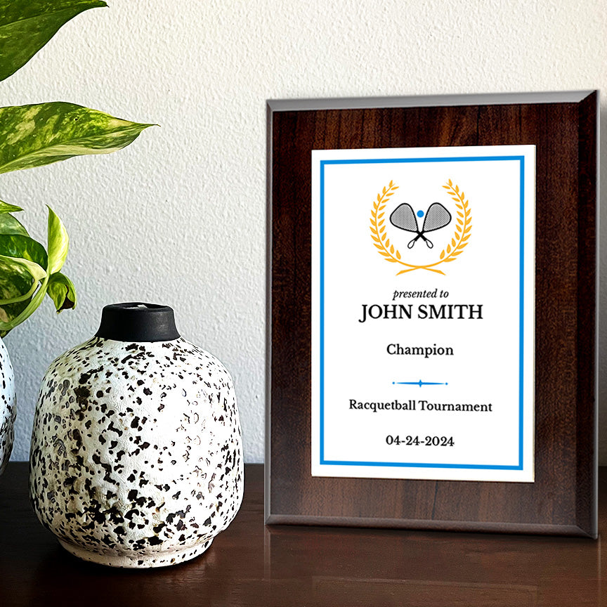Racquetball Customizable Wooden Award Plaque | Easel Mount Option | Achievement and Recognition Personalizable Plaques | Sports Award