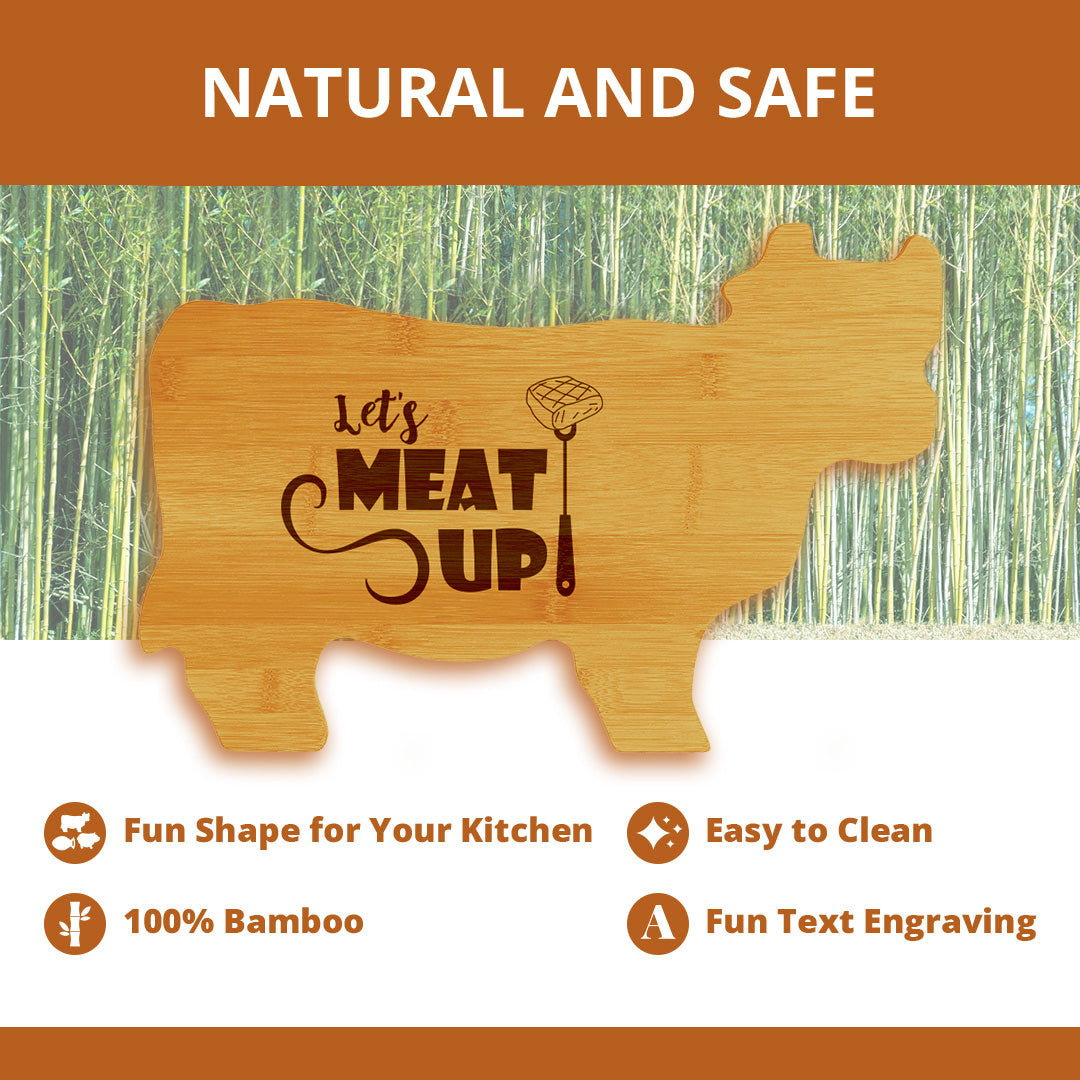 Let's Meat Up 14.75 x 9.75" Cow Shape Cutting Board | Funny Kitchen Chopping Board