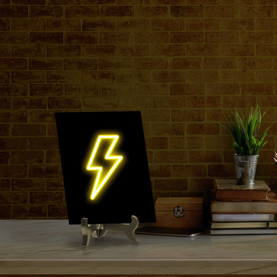 Lightning Neon Graphic Style Table Sign with Acrylic Stand (6x8“) | Live Streamer Gaming Themed Decoration