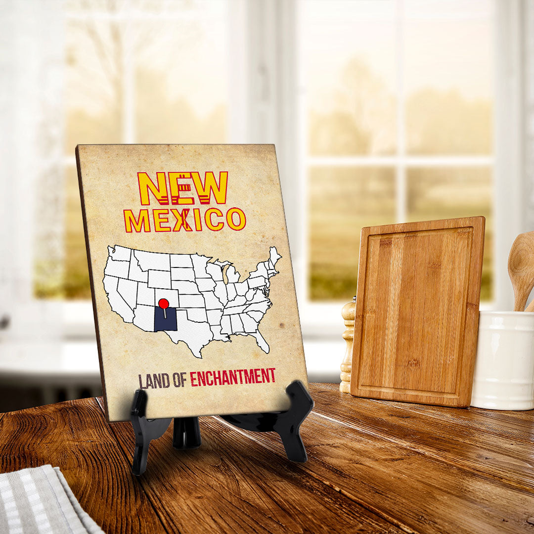 New Mexico: Land of Enchantment Table Sign with Acrylic Stand (6x8“) | State Pride Collection | Perfect Gift for Coworkers or Family