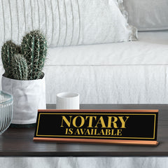 Signs ByLITA Notary Is Available Gold Frame Desk Sign (2x8")