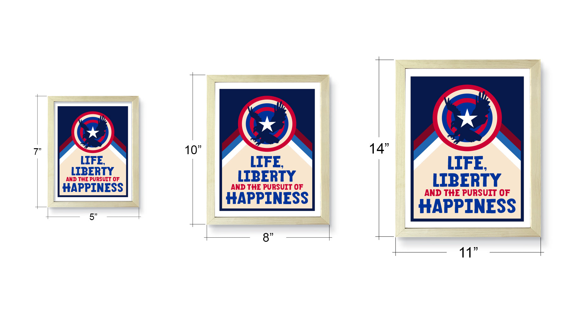 Designs ByLITA Life, Liberty and The Pursuit of Happiness, Wall Print Art | USA Patriotic Decoration (Unframed or Framed)
