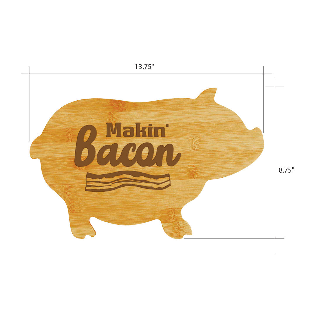 Makin' Bacon (13.75 x 8.75") Pig Shape Cutting Board | Funny Decorative Kitchen Chopping Board