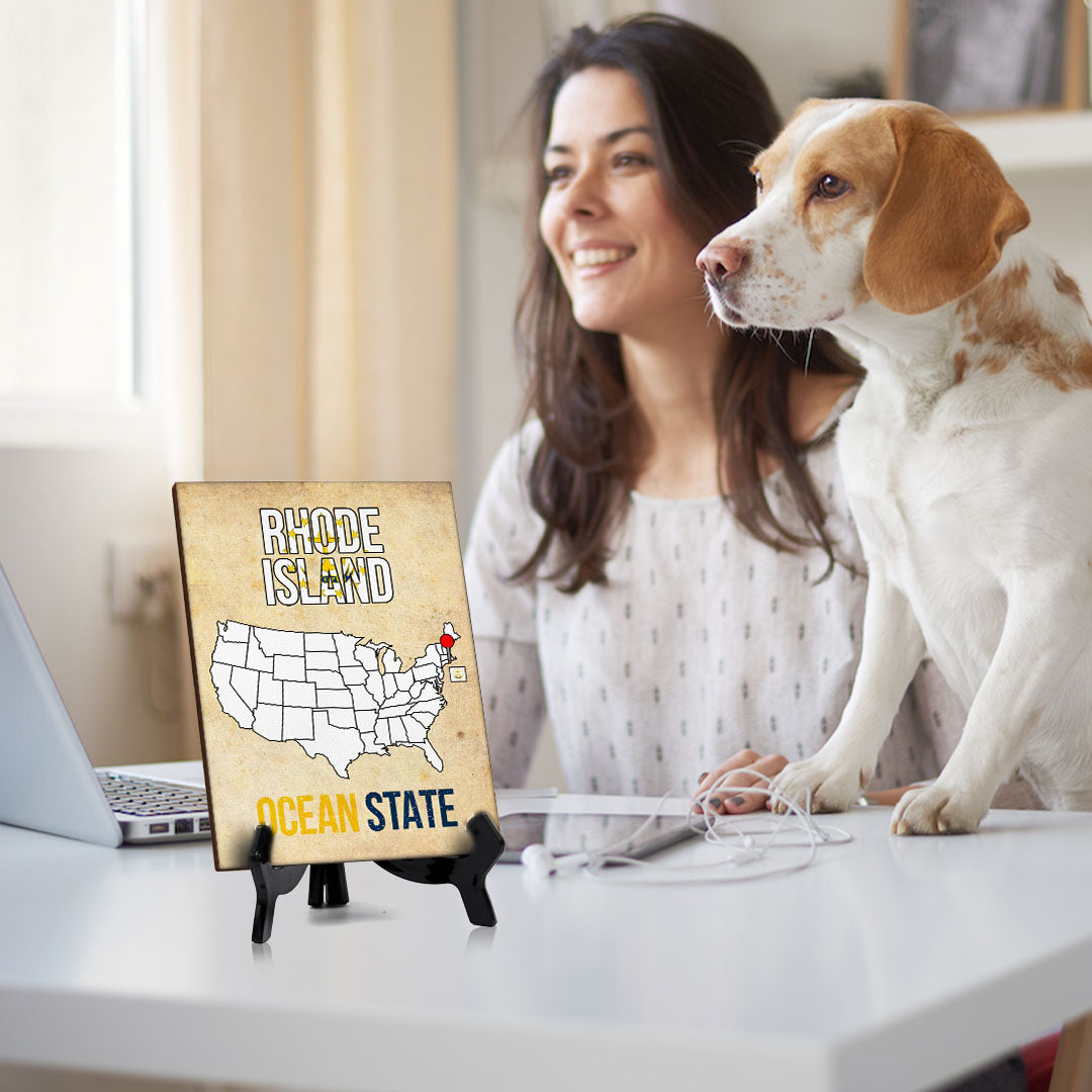 Rhode Island: Ocean State Table Sign with Acrylic Stand (6x8“) | State Pride Collection | Perfect Gift for Coworkers or Family