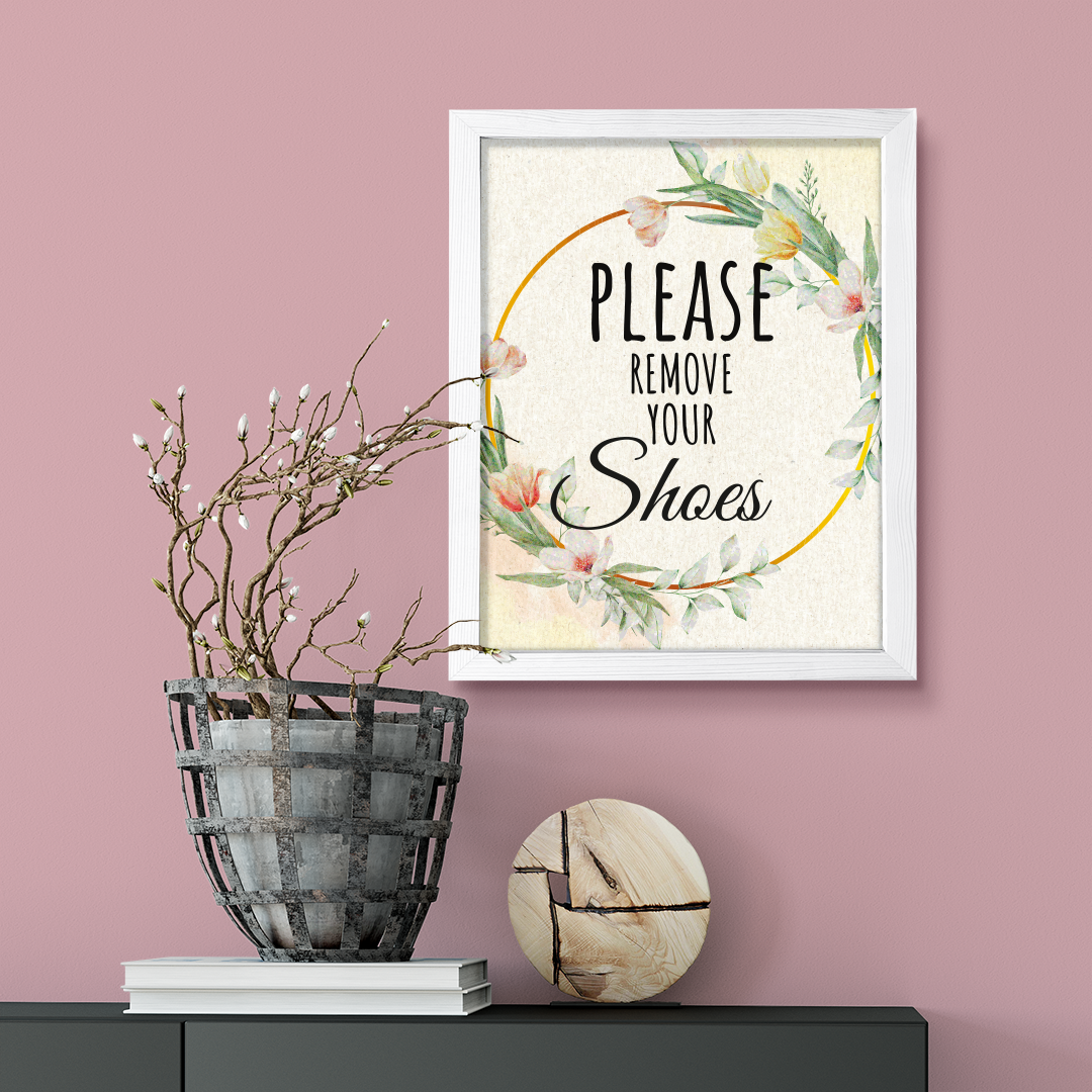 Signs ByLITA Please Remove Your Shoes, Floral FRAMED Print Short Term Rentals Guest Signage Hospitality Wall Art