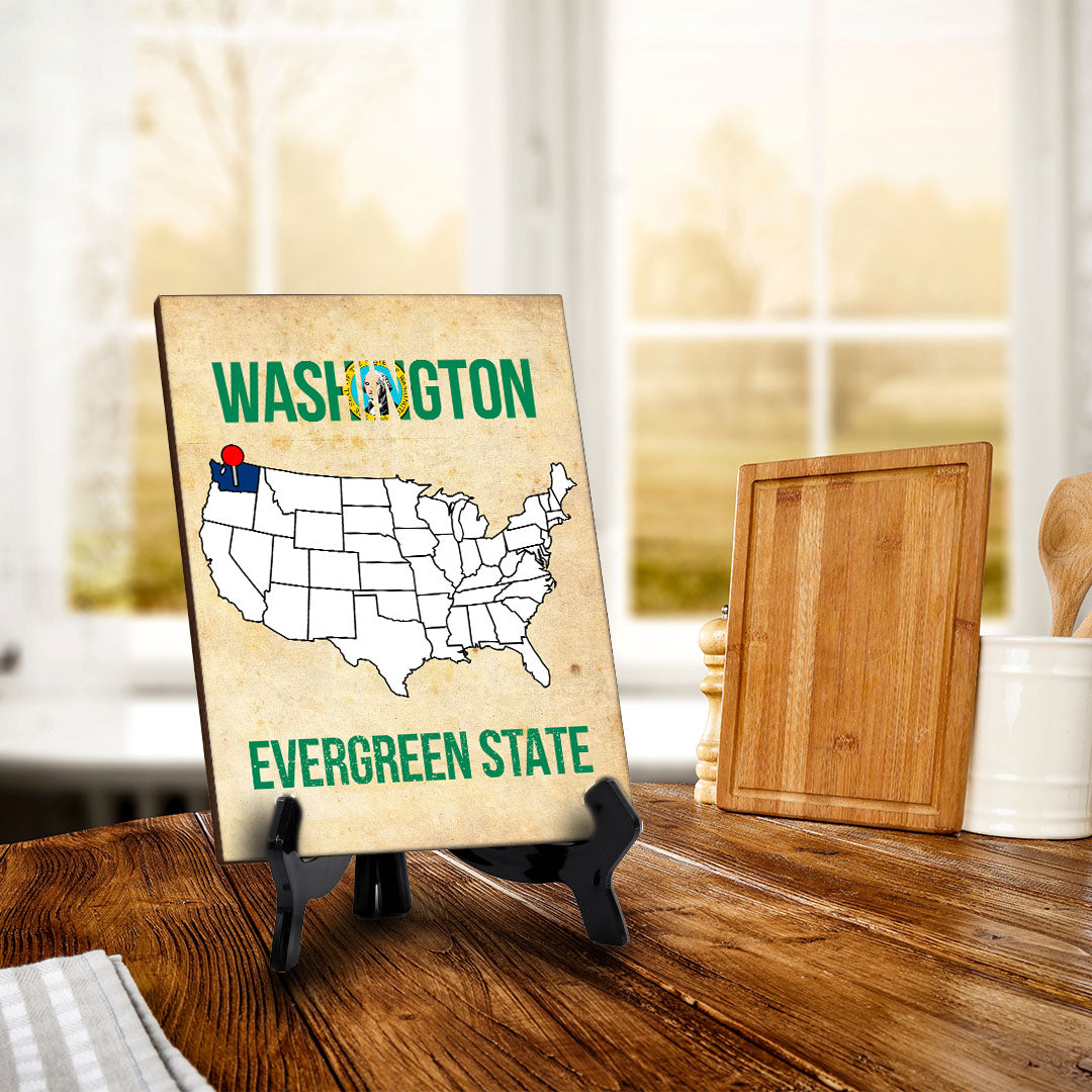 Washington: Evergreen State Table Sign with Acrylic Stand (6x8“)| State Pride Collection | Perfect Gift for Coworkers or Family