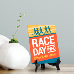 Signs ByLITA Race Day Info: Check-In Here Table Sign with Acrylic Stand (6x8“)
