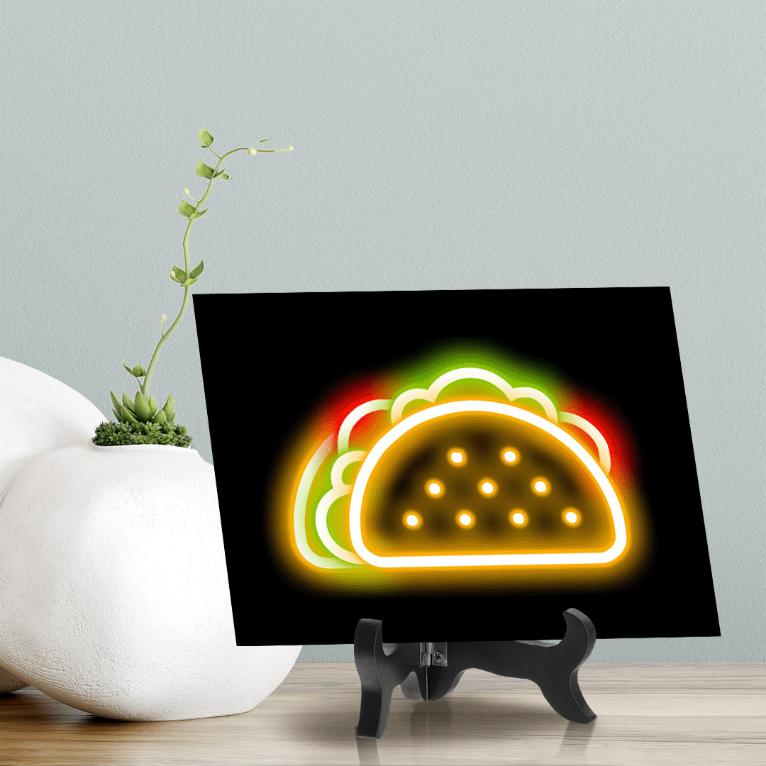 Taco Neon Graphic Style Table Sign with Acrylic Stand (6x8“) | Live Streamer Gaming Themed Decoration