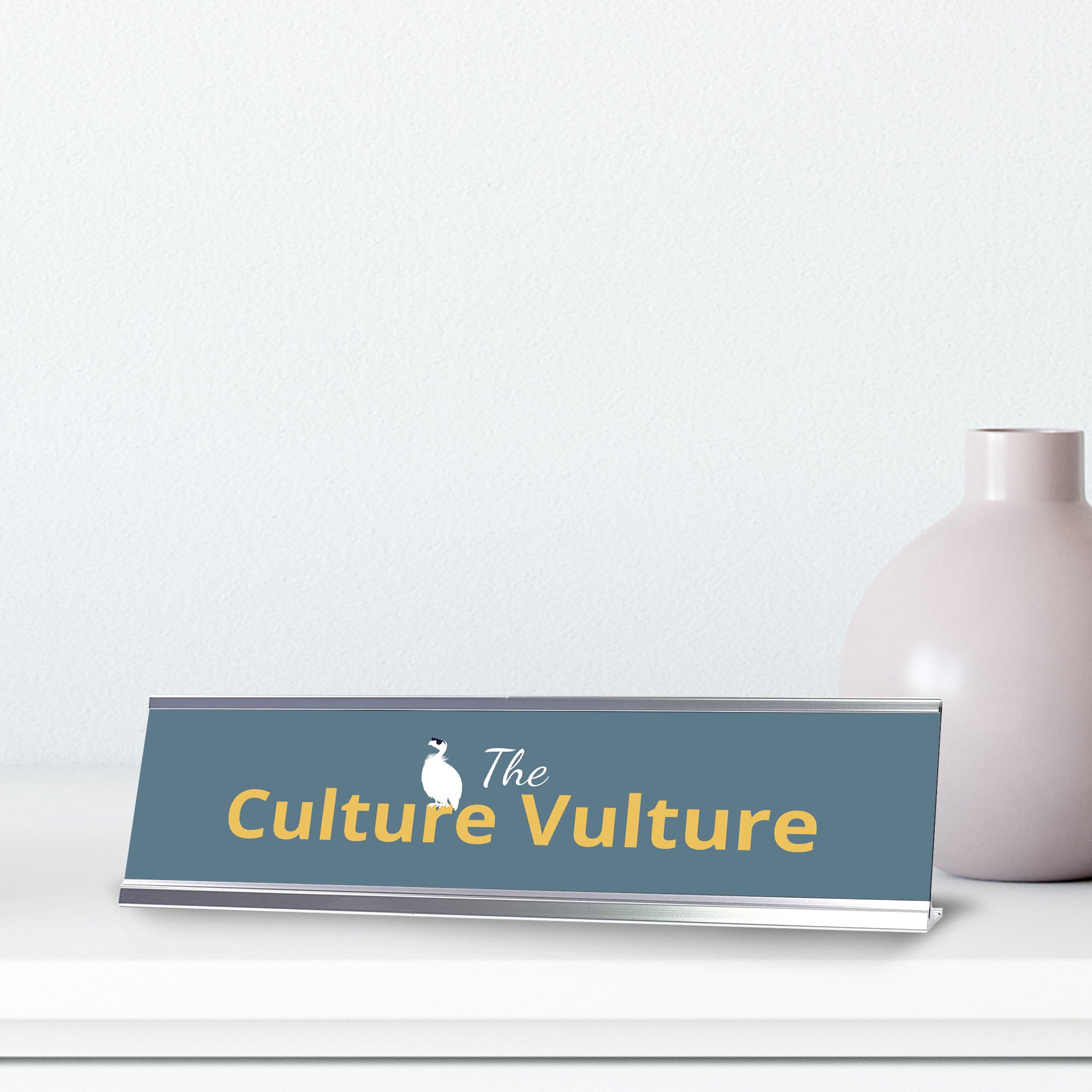 The Culture Vulture, Silver Frame Desk Sign (2x8)