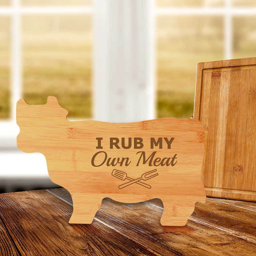 Designs ByLITA I Rub My Own Meat 14.75 x 9.75" Cow Shape Cutting Board | Funny Kitchen Chopping Board