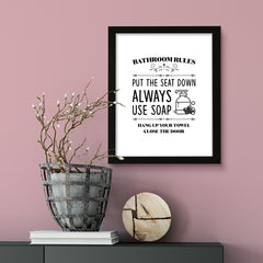 Bathroom Rules Put The Seat Down, Framed Wall Art, Home Décor Prints