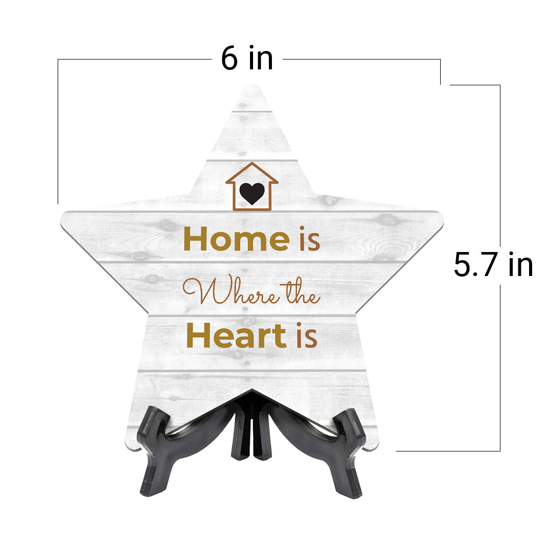 Sign ByLITA Home is Where the Heart Is, Wood Color, Star Table Sign (6"x5")