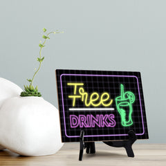 Signs ByLITA Free Drinks Wedding Decoration Table Sign with Acrylic Stand (6x8“)