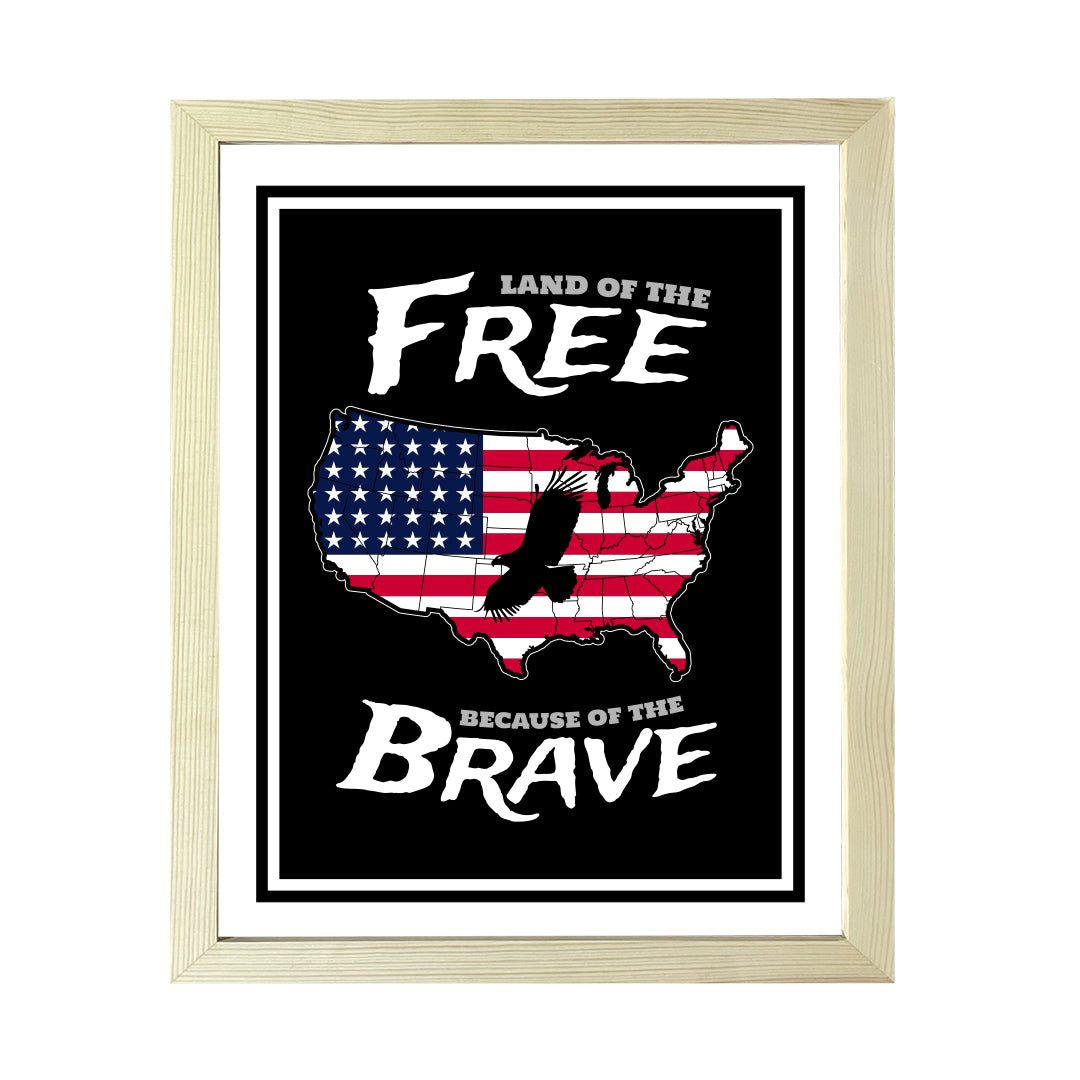 Designs ByLITA Land of The Free Because of the Brave, Wall Print Art | USA Patriotic Decoration (Unframed or Framed)