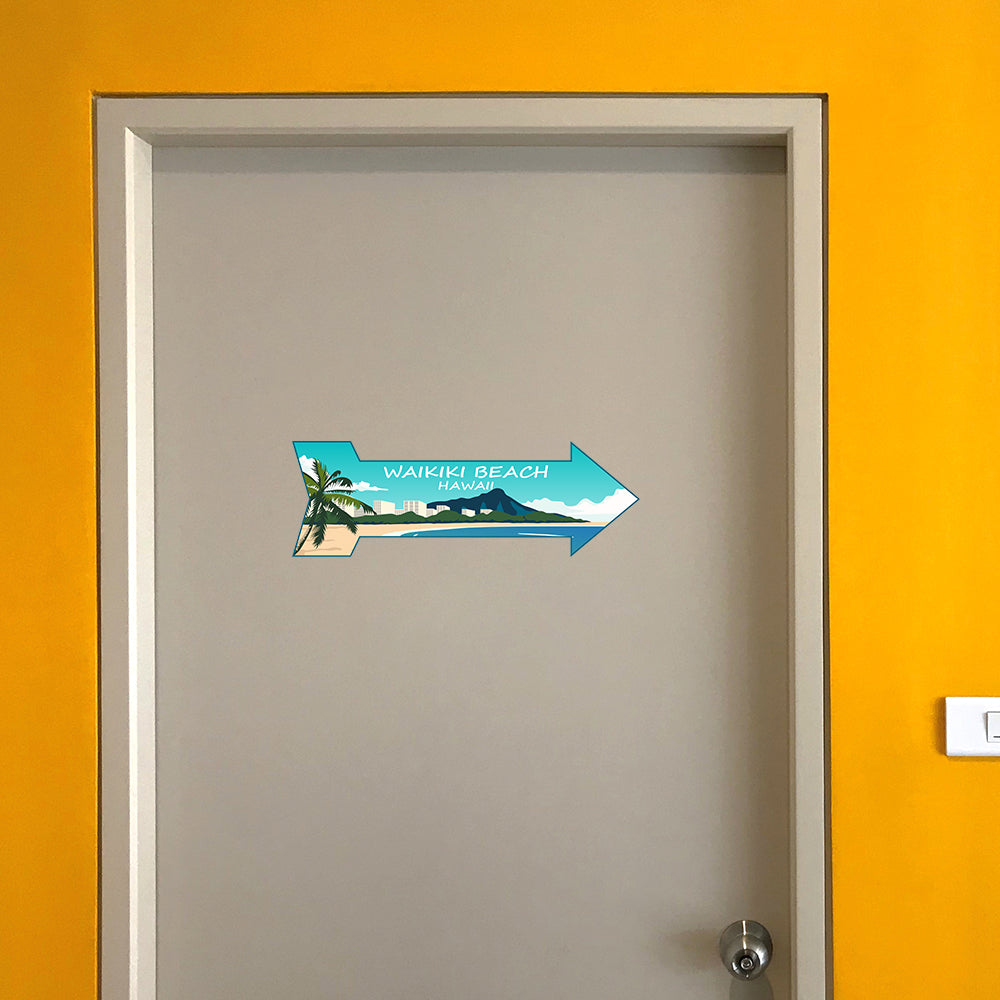 Arrow Shape Plus Waikiki Beach, Hawaii 12x4" Wall or Door Sign | Stylish Famous US Beach Souvenirs