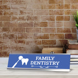 Signs ByLITA Family Dentistry Dental Office Decor Silver Frame, Desk Sign (2x8“)
