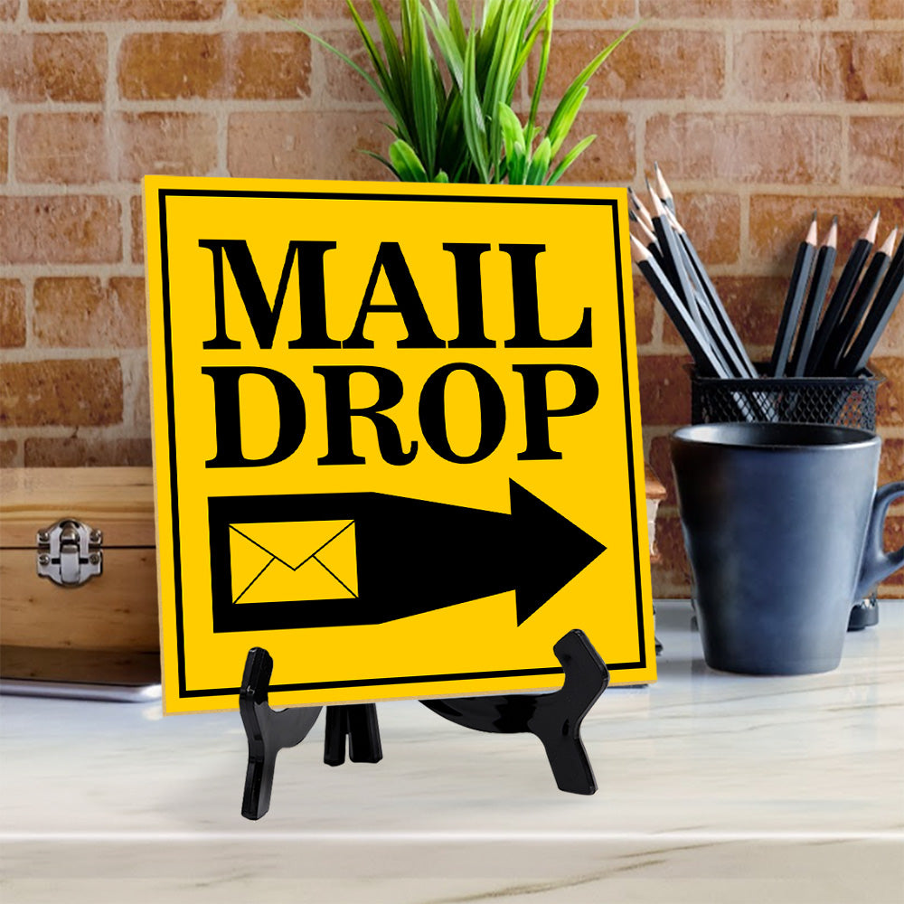 Mail Drop 5"x 5" Square Table Sign With Acrylic Easel | Home & Office Decor