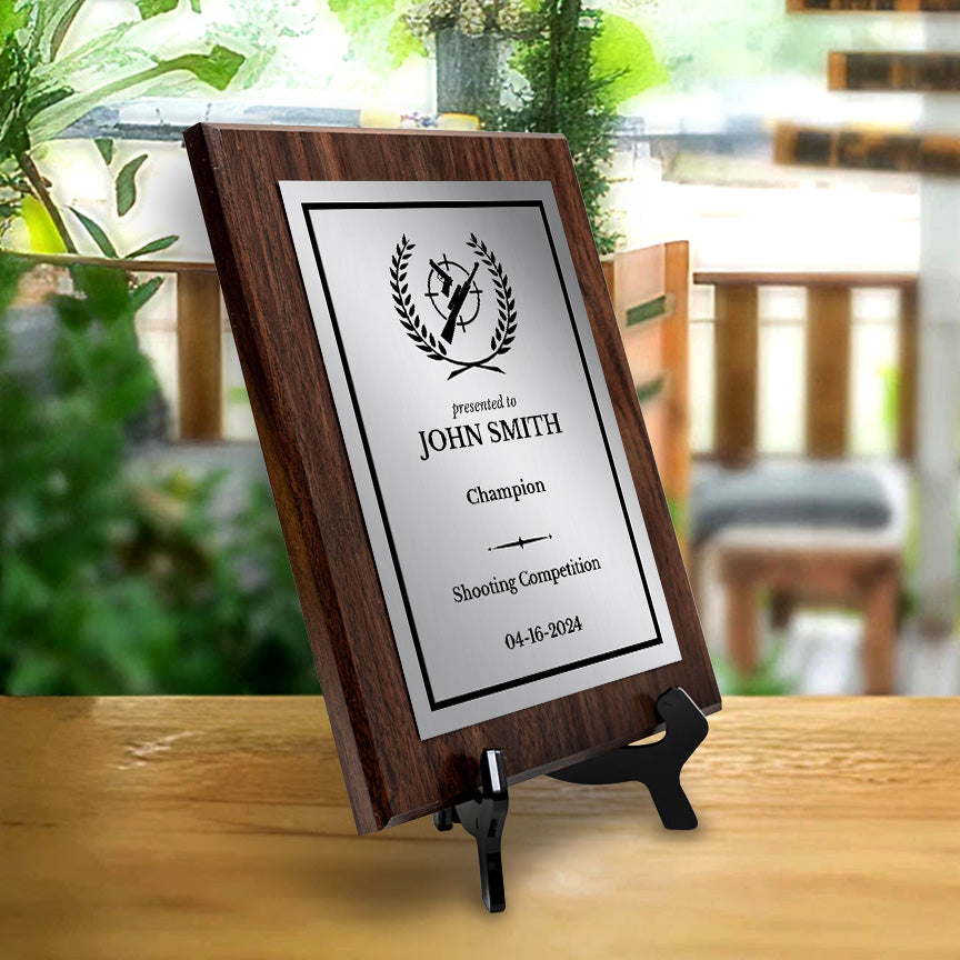Shooting Customizable Wooden Award Plaque | Easel Mount Option | Achievement and Recognition Personalizable Plaques