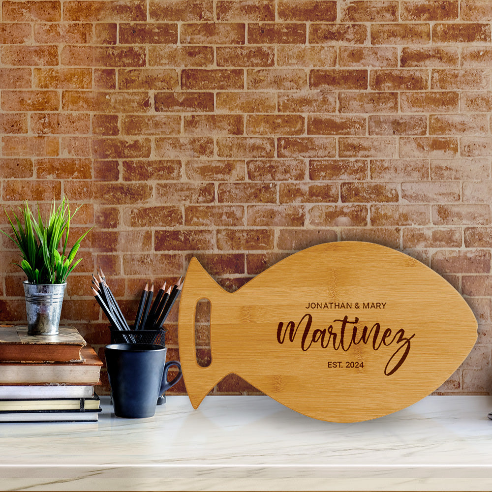 Designs ByLITA Personalized Bamboo Fish Shaped Cutting Board, Customizable Kitchen Chopping Board (9 Design Options) - 14" x 8.5"
