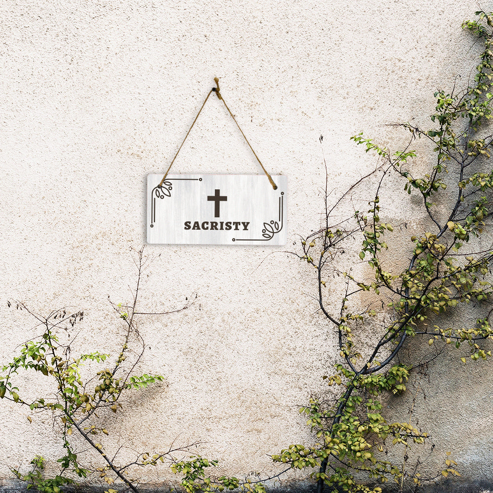 Sacristy 5x10 Hanging Plus Wall or Door Sign | Church Rustic Wood Sign