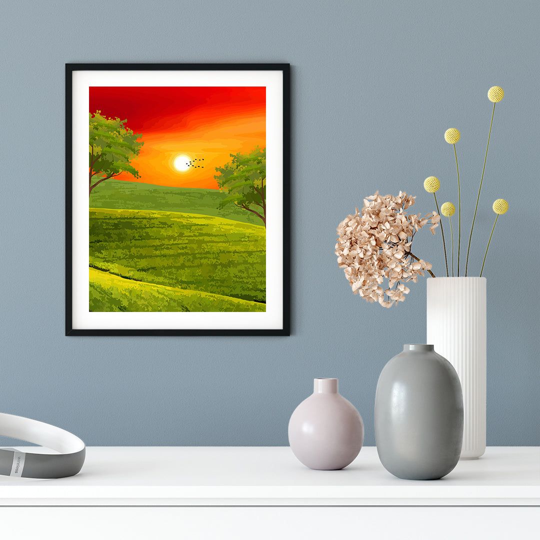 Rustic Valley Sunrise , Framed Print Sign Easy Installation | Beautiful Sunsets | Stylish Modern Decoration For The Home and Office