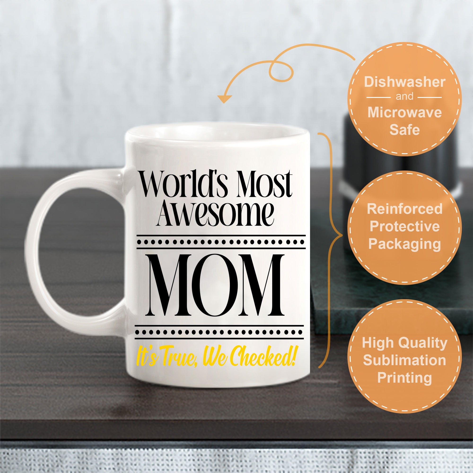 World's Most Awesome Mom It's True, We Checked! 11oz Plastic or Ceramic Coffee Mug | Funny Home Cups